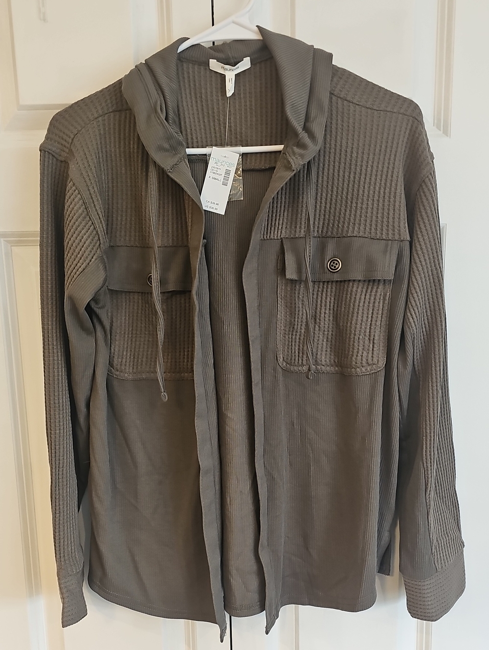 Maurices Waffle-Knit Hooded Cardigan - Olive Green